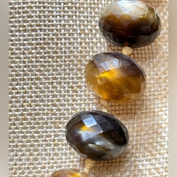 Necklace Hand knotted Faux Acrylic Tigers Eye Facets Choker Chunky Beads 4099 - Picture 9 of 16